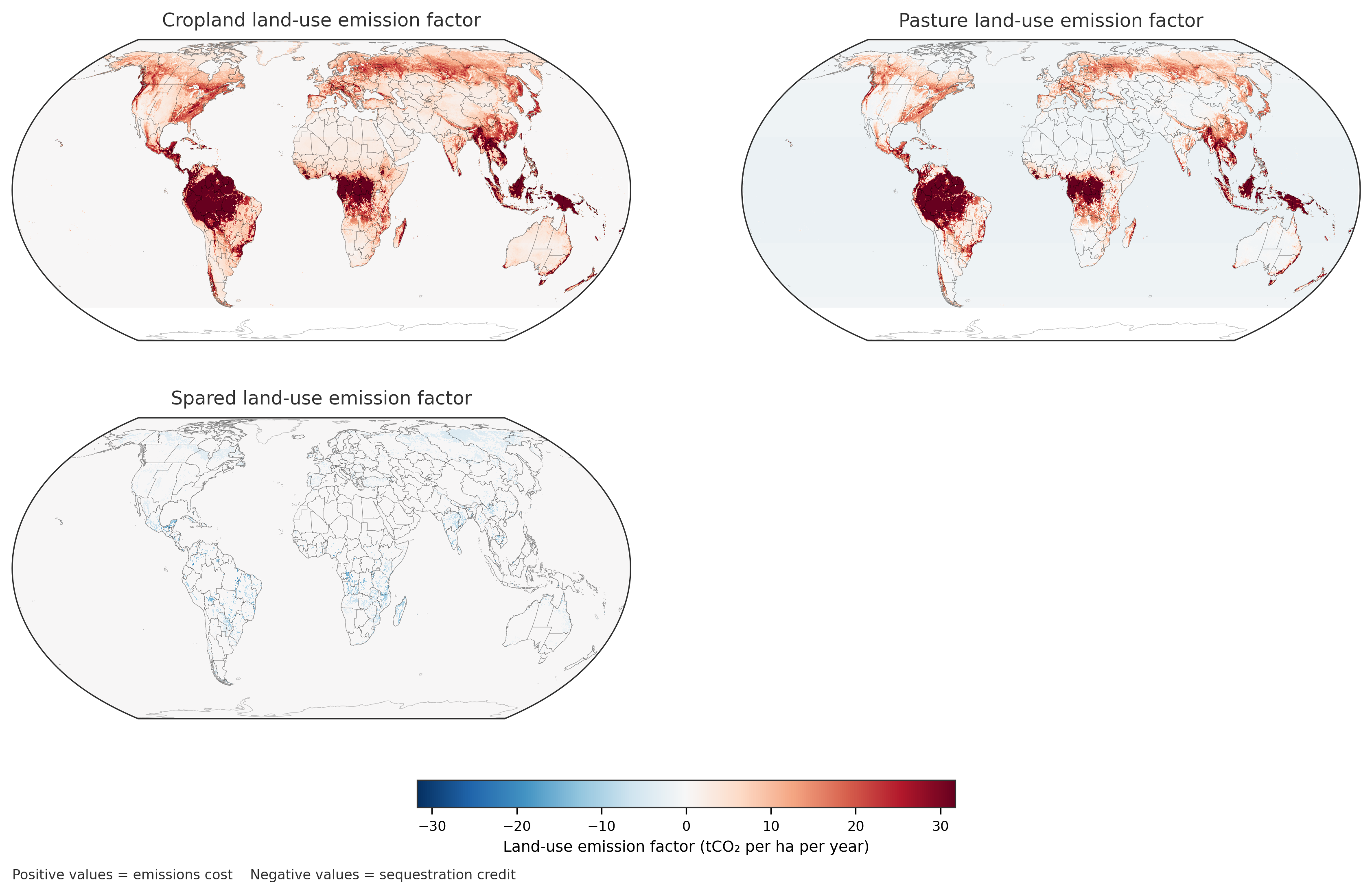 Global maps of cropland, pasture, and spared land LEFs