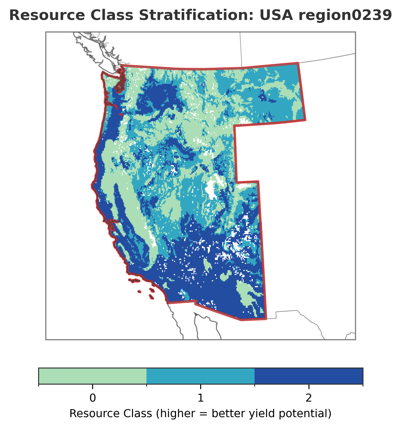 Resource class distribution map showing yield potential categories